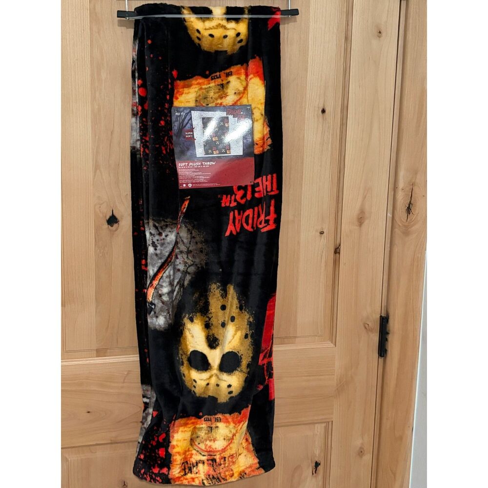 Friday the 13th Jason Hockey Mask Camp Crystal Lake Plush Blanket 50"x70" NWT